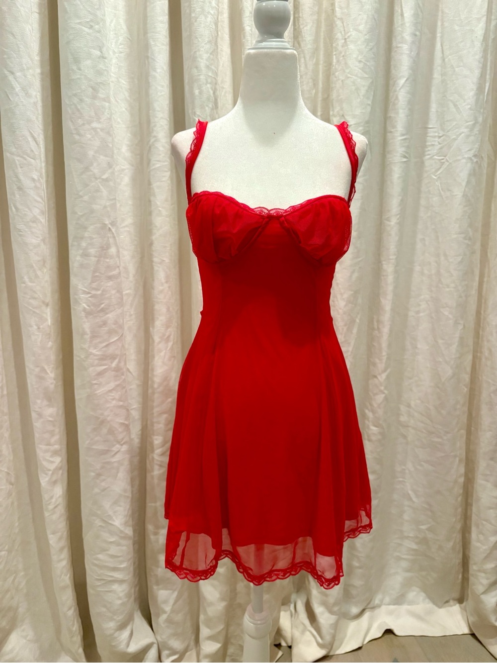 Lucy in the Sky Vibrant Red Lace-Trim Mini Slip Dress